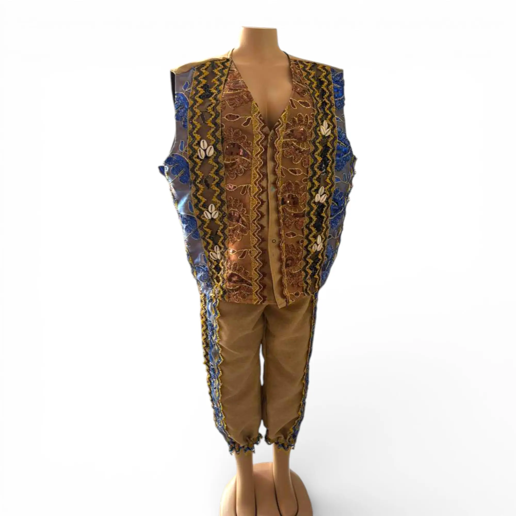 Effimaye San Lazaro Menswear Shell Costume - Traditional Santeria Outfit for Men, Babalú Ayé Camino Effimaye Ceremonial Afro-Cuban Religious Garment