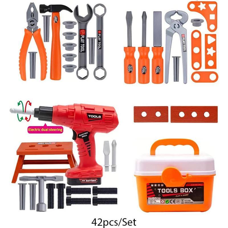 Tool Box Toy, 42pcs/set Electronic Toy Drill Kits with Box, Pretend Play Construction Tools for Enhance Hands-on Ability, Simulation Tool Box Repair Toy for Teenagers and Adults