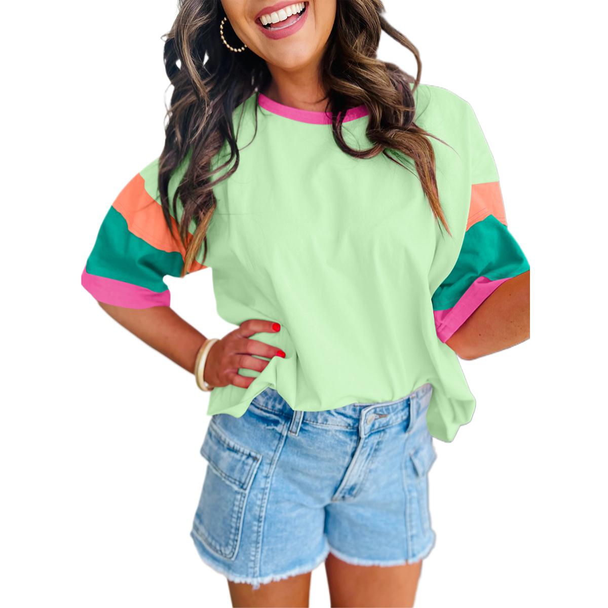 Mntaor Colorblock Stitching Sleeve Crewneck Oversize Top - Comfortable Casual Style with Round Neck and Block Stitching,Winteroutfit