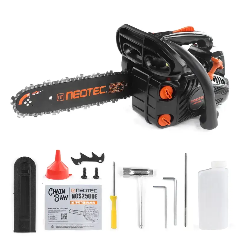 NEOTEC NCS2500E 25.4cc Gas Chainsaw, 12 Inch Top Handle 2-Stroke Chain Saw, Lightweight Easy Start Saw for Tree Trimming, Branch Cutting, Wood Pruning & Yard Work
