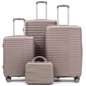 4 Piece Carry On Luggage Set PP Hardshell Spinner Wheels Suitcase 14 20 24 28 Inch Travel Luggage with Cosmetic Case Lock champagne