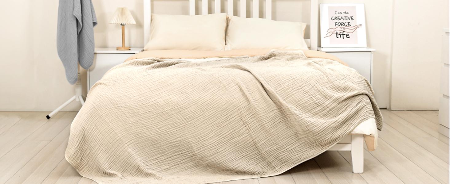 Yoofoss Throw Blanket 100% Natural Muslin Cotton Soft and Comfortable for Home Decor