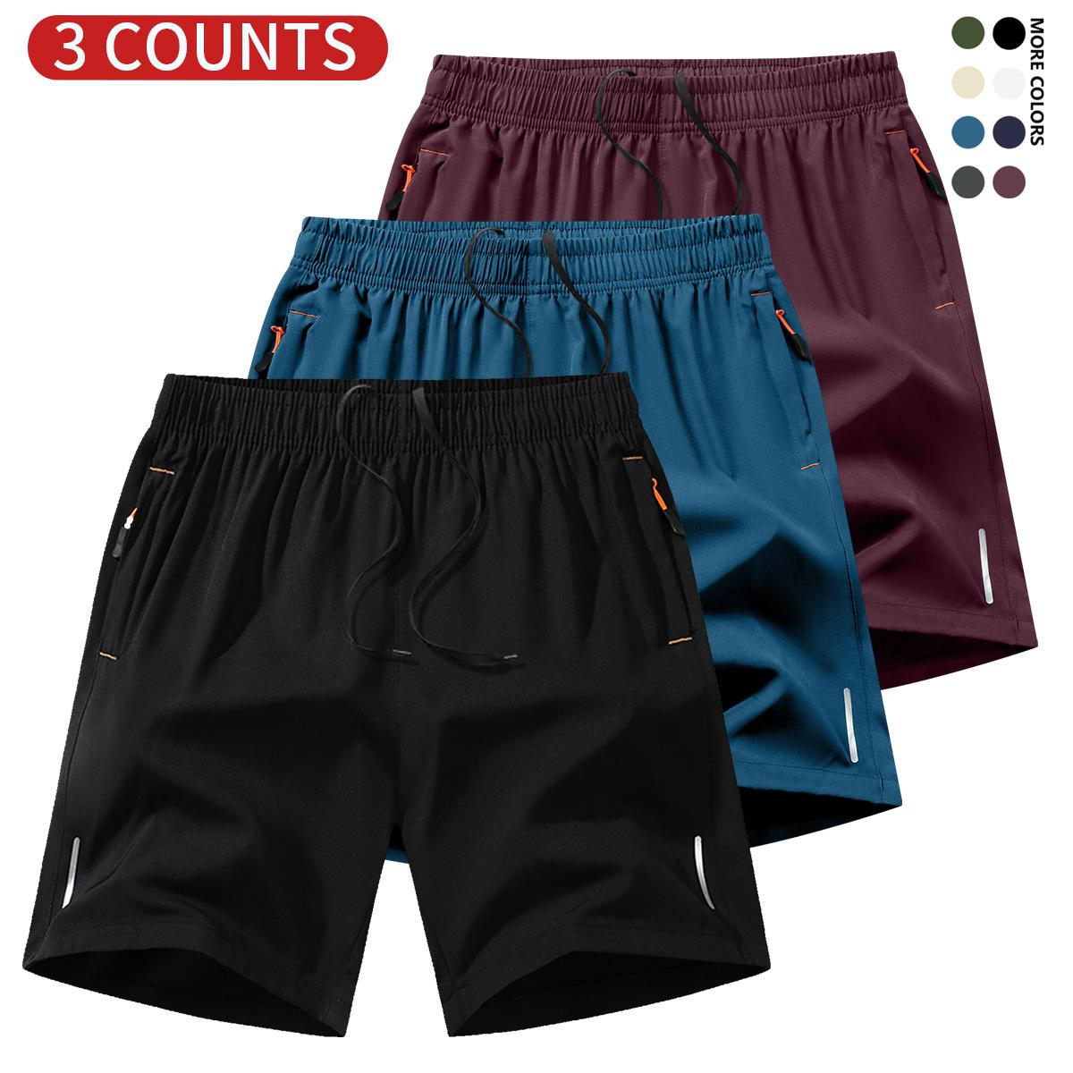 Men's Solid Color Zipper Pocket Shorts - Summer Casual Comfortable Breathable Three-Quarter Pants, Men's Everyday Bottoms, Tropical Beige, 3-Pack Men's Solid Color Zipper Pocket Shorts - Summer Casual Comfortable Breathable Three-Quarter Pants, Men's Everyday Bottoms, Tropical Beige, 3-Pack