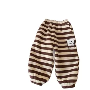 Bangcheng Boys' Striped Fleece-Lined Jogger Pants 2025 Winter New Trendy Children's Casual Sweatpants 30% Cotton 70% Polyester
