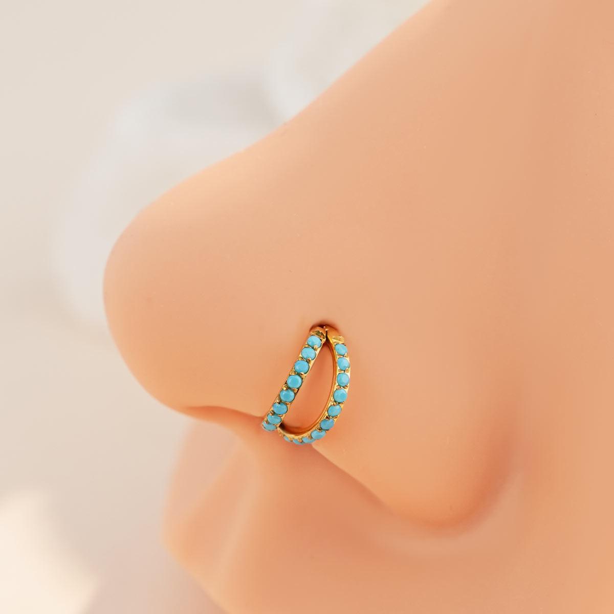 Oufer 20G Turquoise-Hinged Segment Nostril Nose Piercing Ring 316L Stainless Steel 6mm 7mm 8mm Inner Diameter Bohemian Flair