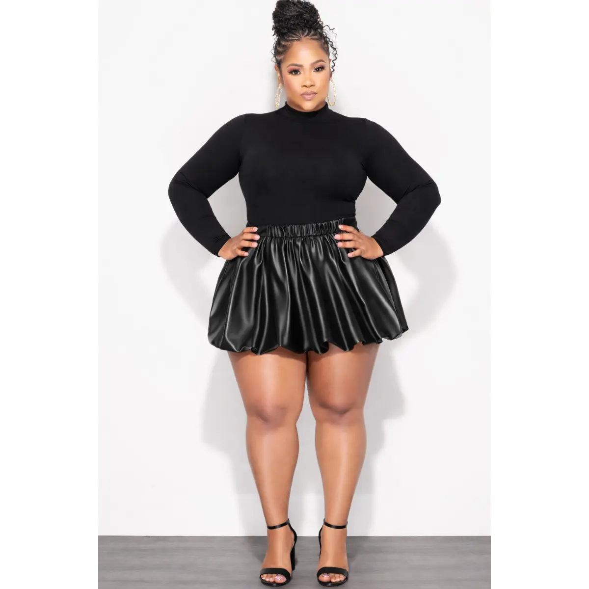 Final Sale Plus Size Faux Leather Mini Bubble Skirt In Black