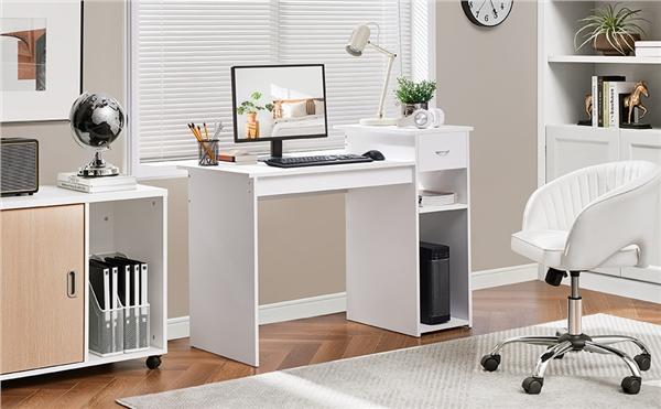 Yaheetech Computer Desk with Storage Drawer and Monitor Stand, Wooden PC Laptop Desk, Modern Simple Style Computer Workstation Study Writing Desk for Home Office