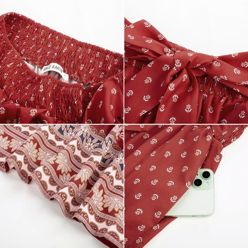 Grace Karin Women Elastic Waist Flared Pants Casual Full Length Bell-Bottoms