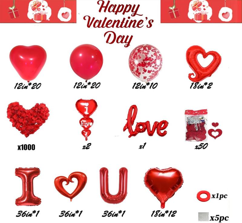 I Love You Balloons I Love You Balloons Kit – Red Heart Mylar Balloons with Red Rose Petals, Romantic Valentine’s Day, Wedding, Anniversary & Party Decorations