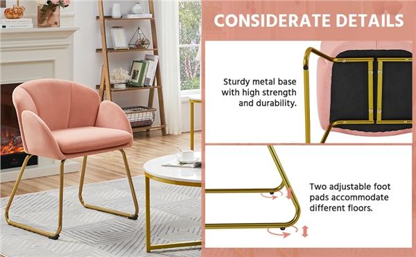 Yaheetech Flower Shape Velvet Accent Chair Modern Armchair with Golden Metal Legs for Living Room/Bedroom/Home Office/Kitchen