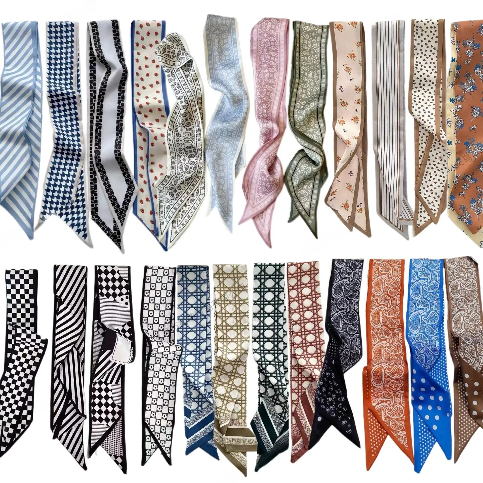 Women's 24/16-Count Lightweight Fade-Proof Silk-Like Accessories Set - Neck/Hair Rectangular Wraps (38.6x2.7in), Headbands, Fabric Print Neckerchiefs, Bag Accents, Assorted Prints for Adult Casual Daily Use, Neck/Hair Wrap, Fade-Proof Dye