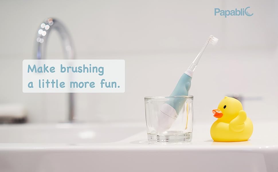 Papablic Baby Electric Toothbrush 0-3 Years, 2-in-1 Auto Brush with FDA Silicone , Dentist Approved for Toddler Teeth Care, Daily Oral Hydiene Tools, Stop Bedtime Fights