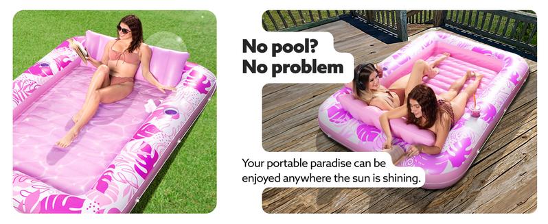 Sloosh-L/XL Inflatable Tanning Pool Lounge Float With Cup Holder, 70“X46”/85″ x 57″ Extra Large Pool Floats Adult with Pillow, 4 in 1 Suntan Tub Raft Floatie, Sunbathing Bed Lounge for Water Blow Up Kids Ball Pit Party Gifts, inflatable Sofa Pool