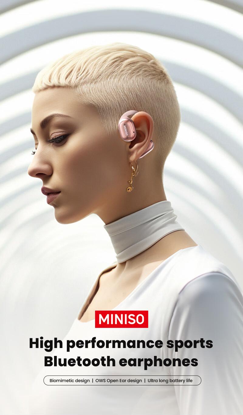 Miniso X39 True Wireless Open Ear Headphones , Bluetooth 5.4 Long Battery Time Earbuds , HiFi Sound Over Ear Headphones