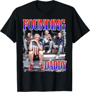 Mens 4th of July Shirt Founding Daddy George Washington 1776 T-Shirt Pure Cotton Graphic Tees Menswear Top: Gifts for Men & Women