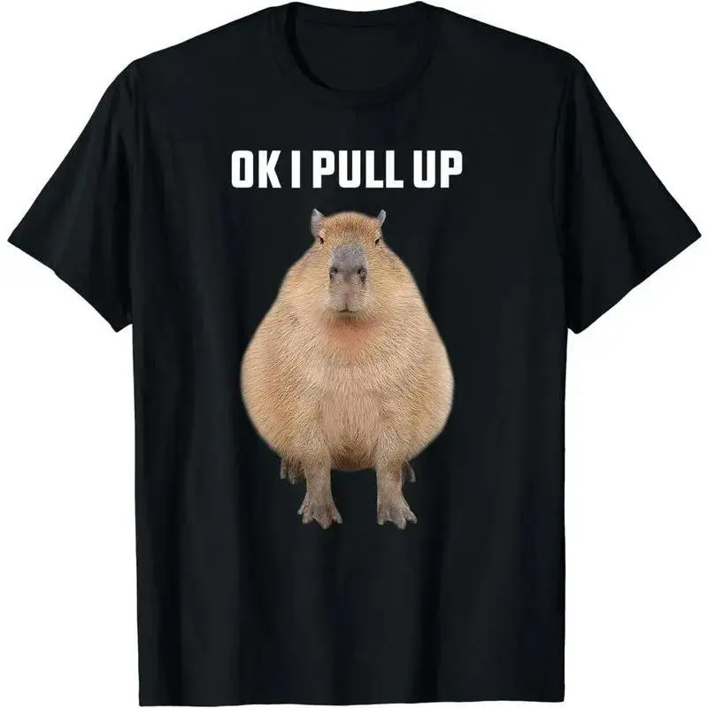 Unisex Capybara T-Shirt, Funny 100% Cotton Graphic Tee with "Ok I Pull Up" Print, Oversized Relaxed Fit for Casual Wear, Funny Shirts