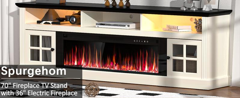 Spurgehom Fireplace TV Stand with Storage - 70" Farmhouse Media Console & Entertainment Center Features 36" Electric Fireplace, LED Lights, and Holds TVs Up to 80 Inches for Living Room Spurgehom Fireplace TV Stand with Storage - 70" Farmhouse Media Console & Entertainment Center Features 36" Electric Fireplace, LED Lights, and Holds TVs Up to 80 Inches for Living Room