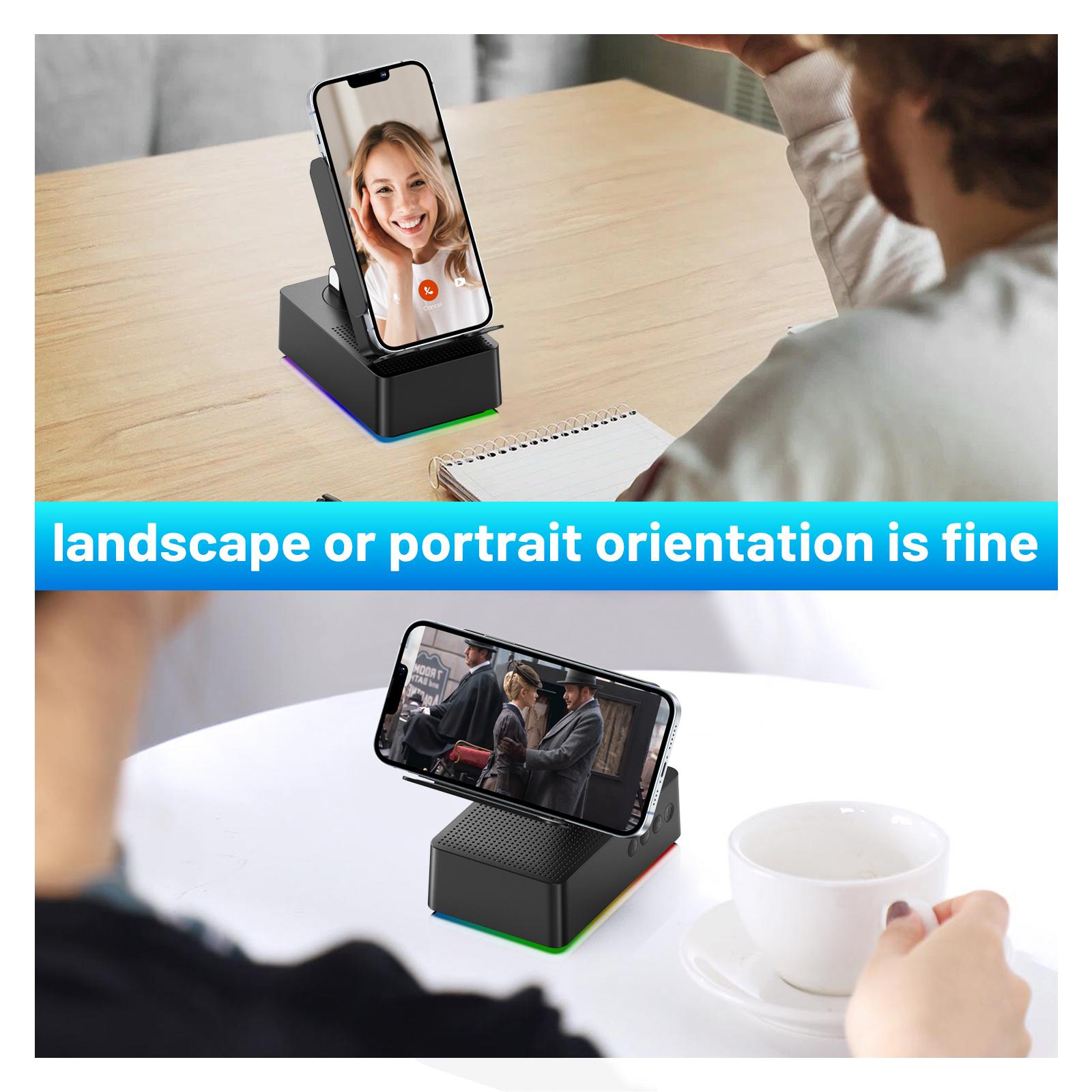 AKLLCCR Gen 2 Wireless Bluetooth/Induction Audio Speaker with Phone Stand RGB Magic Color Lights 5.4 HD Surround Subwoofer Sound IPX4 Waterproof 300° Foldable USB Type C Gift for Friends and Family