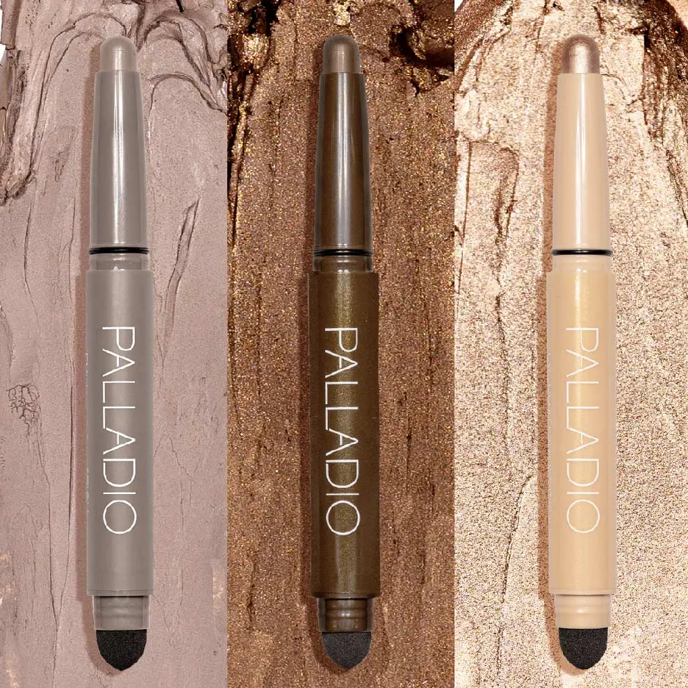 Palladio Beauty Waterproof Eyeshadow Stick Trio - Matte Mocha, Chocolate Shimmer, Champagne Shimmer Cosmetic Sticks for Daily Use, Smooth Blend & Contour, Normal, Titanium