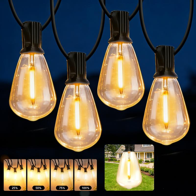 DAYBETTER Solar Outdoor String Lights Vintage Edison ST38 Bulbs Waterproof Remote Control Dimmable Timer Garden Patio Ambience Decor(New & Old Styles Mixed Delivery)