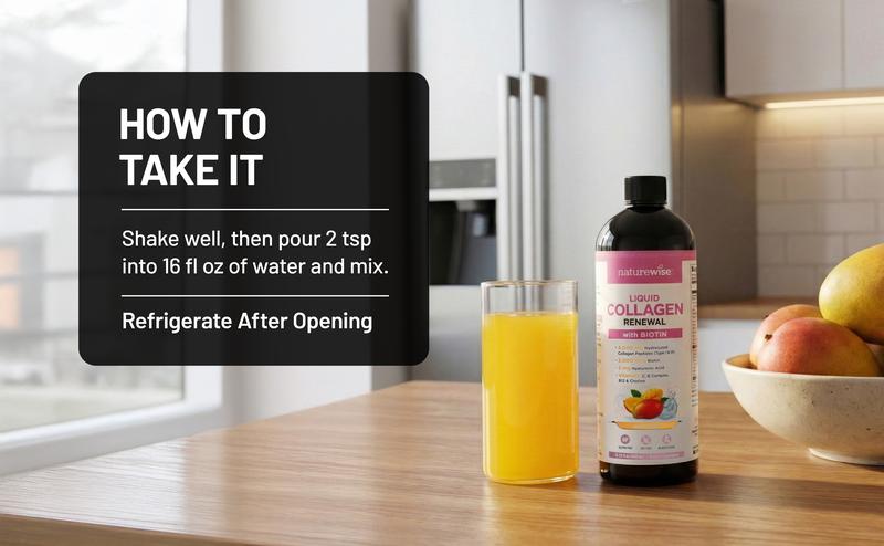 NatureWise Liquid Collagen Renewal - Hydrolyzed Liquid Collagen for Women & Men 4000mg - High Absorption Liquid Collagen Drink - Type 1 & 3 Peptides + Biotin + Vitamin C + Vitamin B Complex & Hyaluronic Acid - Mixed Berry/Mango Flavor - Beauty Supplement