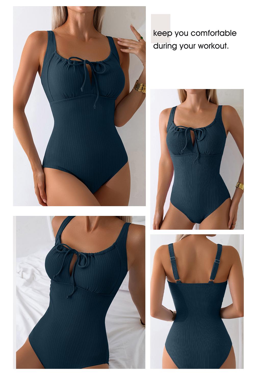 Aleumdr Womens Textured One Piece Swimsuit Tummy Control Bathing Suit with Bow Tie Knot Cutout Ruching Swimwear