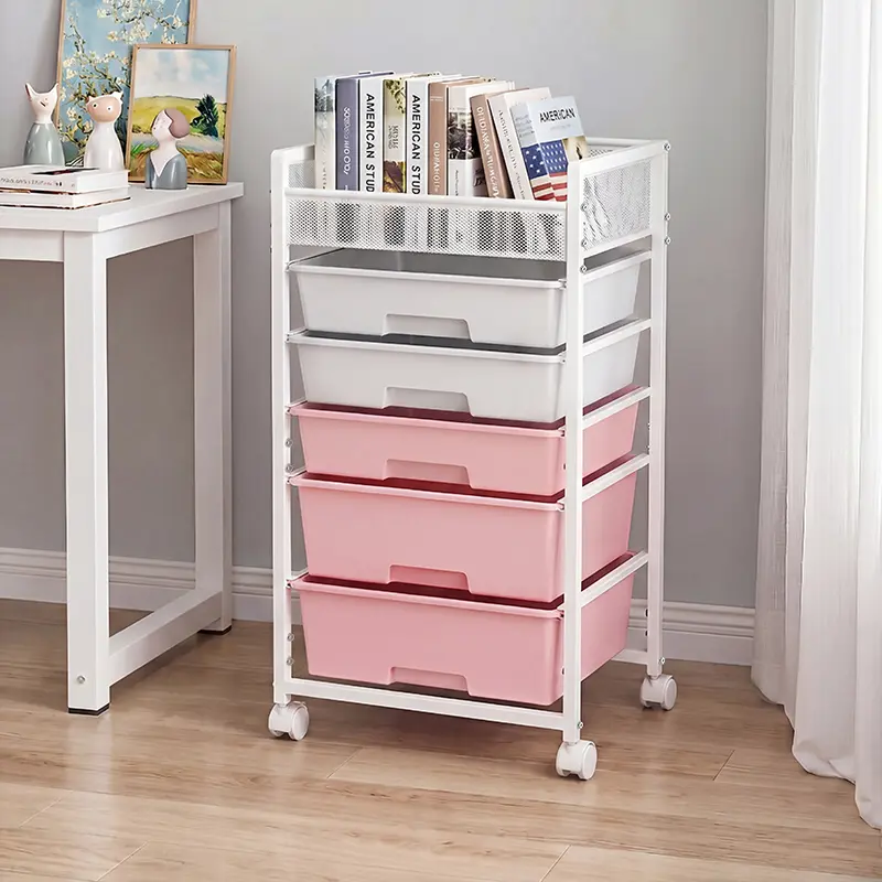 Rolling Craft Cart with Wheels and 5 Drawers, Art Cart Organizer and Storage, Rolling Storage Cart for Organizing Crafts, Yarn, Toys, School Supplies, etc