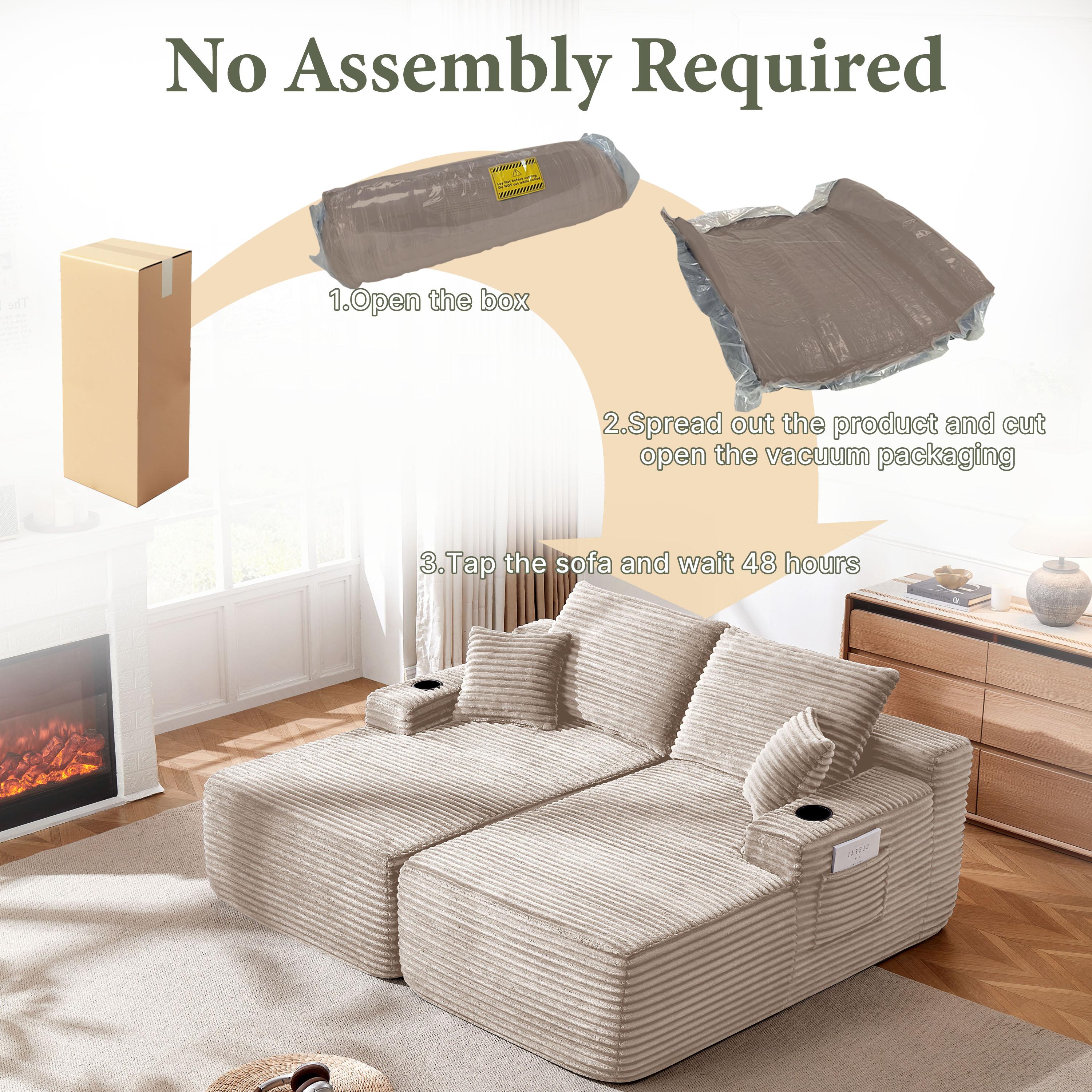 YOMSUM 69" Cloud Sectional Couch L-Shape Chaise with R-Shape Chaise Deep Seat Comfortable 2 Seater Plush Fabric Black,Chaise Lounge,No Assembly Required,Boneless Sofa Bed，With Side Pockets And Cup Holders