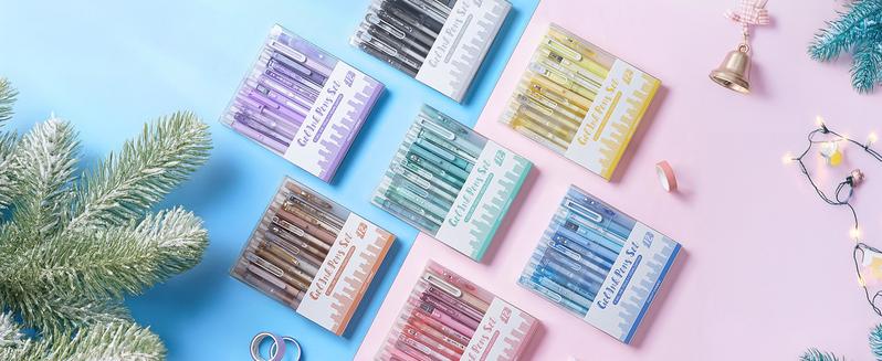 Four Candies 12PCS Pastel Gel Ink Pen Set with Case, Cute Retractable 0.5mm Fine Point 11PCS Black Ink Pens with 1PCS Highlighter, Aesthetic Pens for School, Student Note Taking, Writing, Office Stationery & Supplies, HolidayHaul