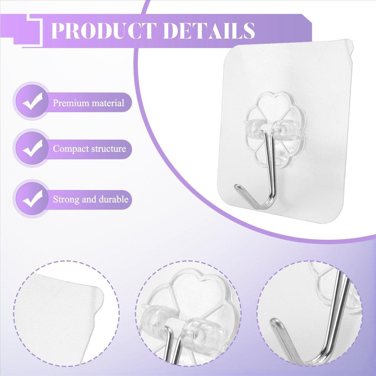 10 Packs Reusable Adhesive Hooks,Transparent Heavy Duty Wall Hooks with No Scratch, Waterproof and Oilproof for Bathroom, Bedroom, Kitchen, Refrigerator Door, Wall and Ceiling