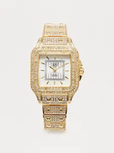 Ice Hour Rhinestone Wide Band Watch - Gold