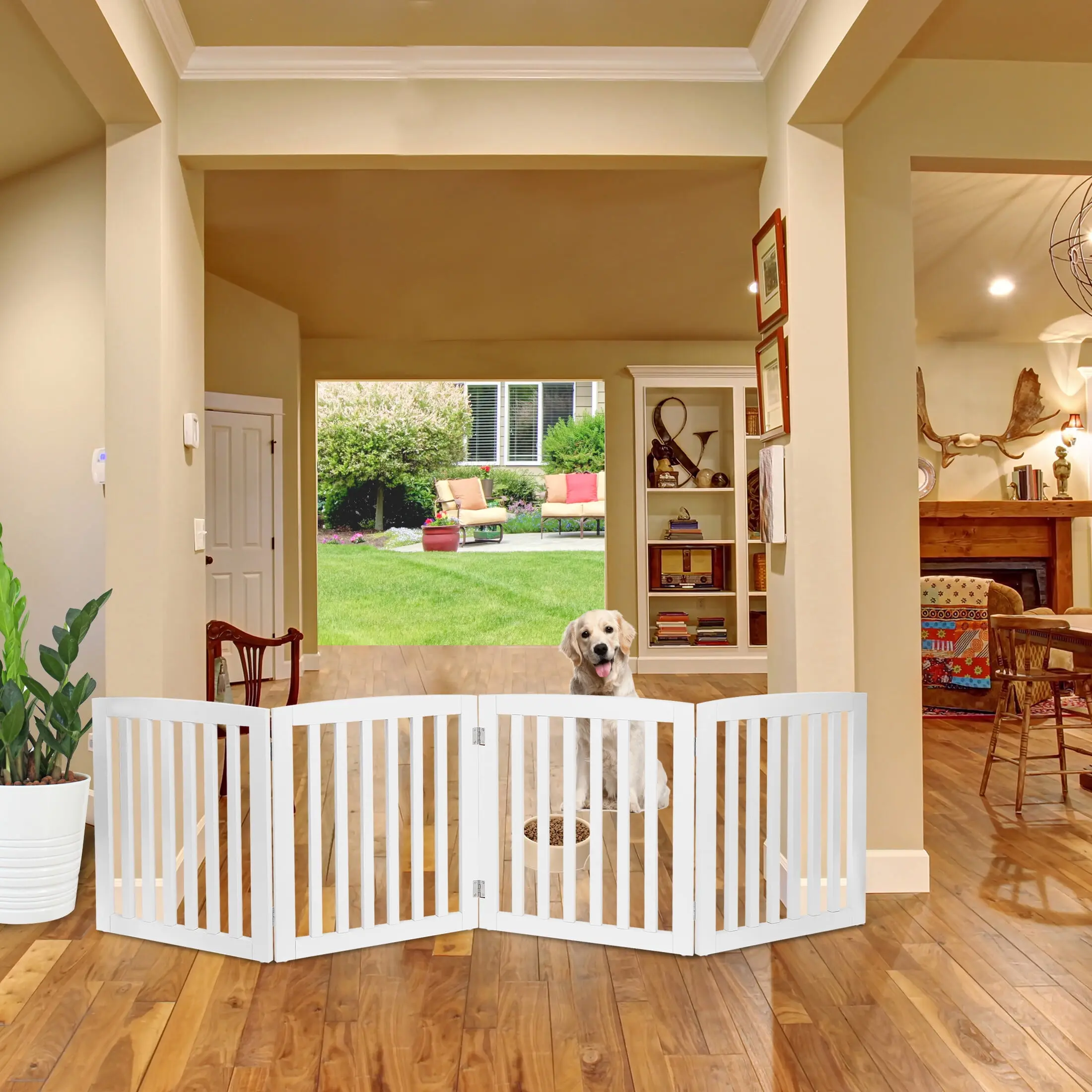 Pet Republic 24'' Tall Portable Foldable 4-Panel Dog Gate - White Fence for 20lb Pets, Fits Door & Stairs