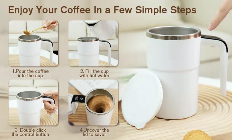 13 oz automatic stirring coffee mug with smart temperature measurement, magnetic self-stirring design, USB rechargeable portable electric stirrer, suitable for coffee, drinks, hot chocolate, and fitness protein shakes; ideal as a holiday gift