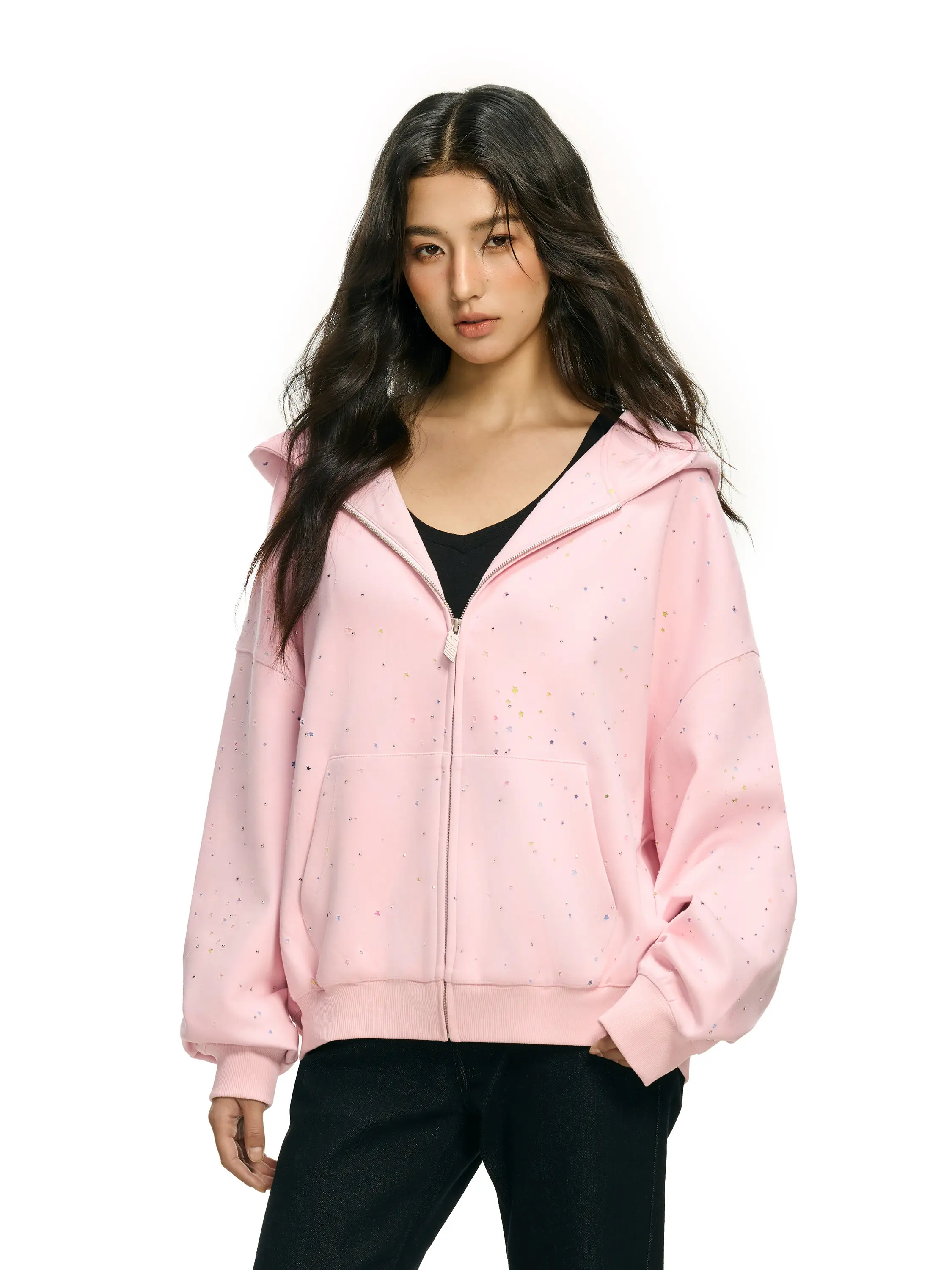 FDR Confetti Dot Rhinestone Star Zip Up Hoodie summerwins - TikTok