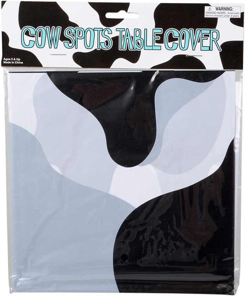 Cow print tablecloth (pack of 6 pieces) 54 x 72 inch farm animal themed party tablecloth, birthday party supplies, and picnic table cover (black and white)