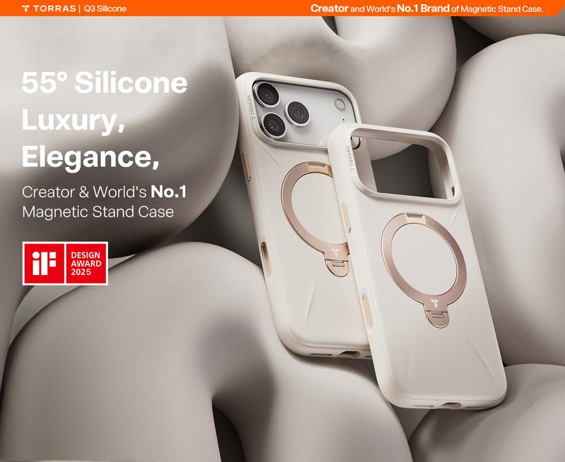 TORRAS Ostand Q3 Silicone for iPhone 17 Pro Max Case, Fit for MagSafe, 360 Spin Stand, Soft Liquid Silicone Cozy Grip, Camera Control, Protective Case