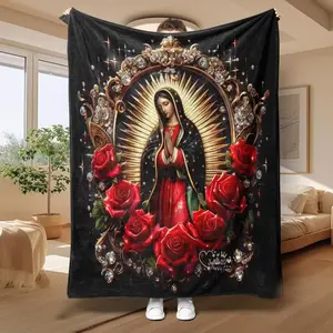 Virgin Mary Pattern Blanket, 1 Count Soft WarmThrow Blanket,Air-conditioned Room Blanket,Warm Nap Blanket for Home Office Travel day gift