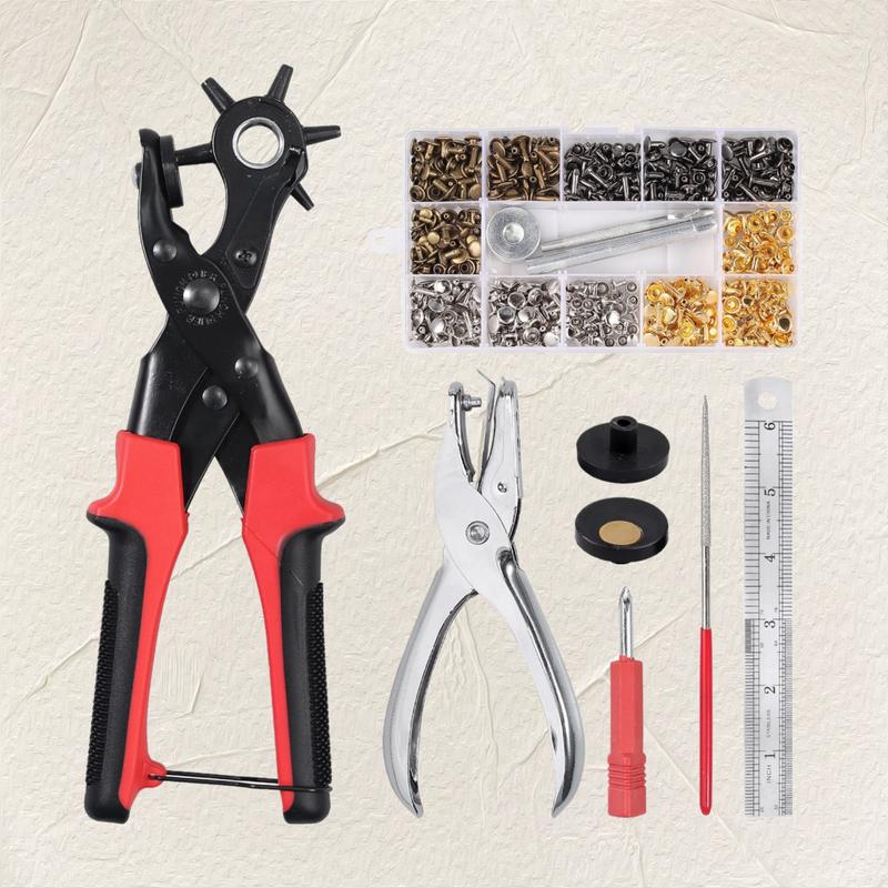 240Pcs Heavy-Duty Leather Hole Punch Kit with Punch Plier & Double Cap Rivets (4 Colors, 3 Sizes) - DIY Leather Repair Tool Set for Belts, Shoes, Bags, Jackets - Metal Rivet Tool Kit with Color-Coded Caps, Compatible with Fabric