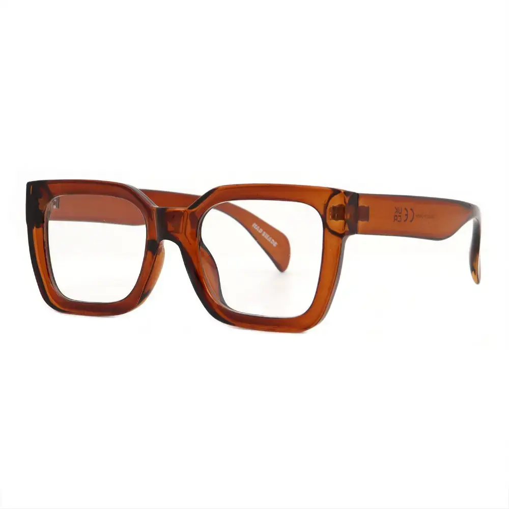 Mad Shade Bold Amber Square Frame with Clear Lens – Oversized Retro 90s Inspired Fake Glasses #27