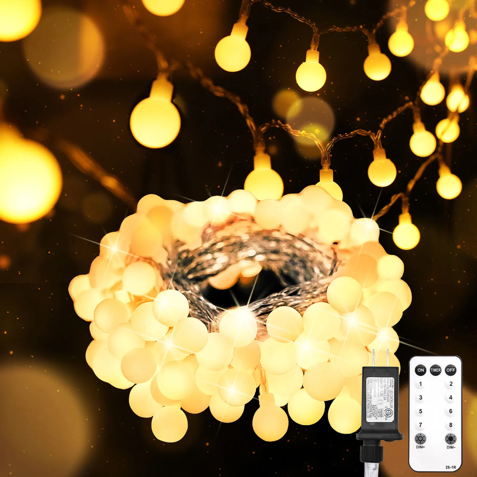 SUDDUS String Lights for Bedroom, 33 ft 100 LED Connectable Globe String Lights Indoor, Hanging Fairy Lights Plug-in with Remote for Classroom, Room, Dorm, Outdoor, Christmas Tree Decoration, Warm White