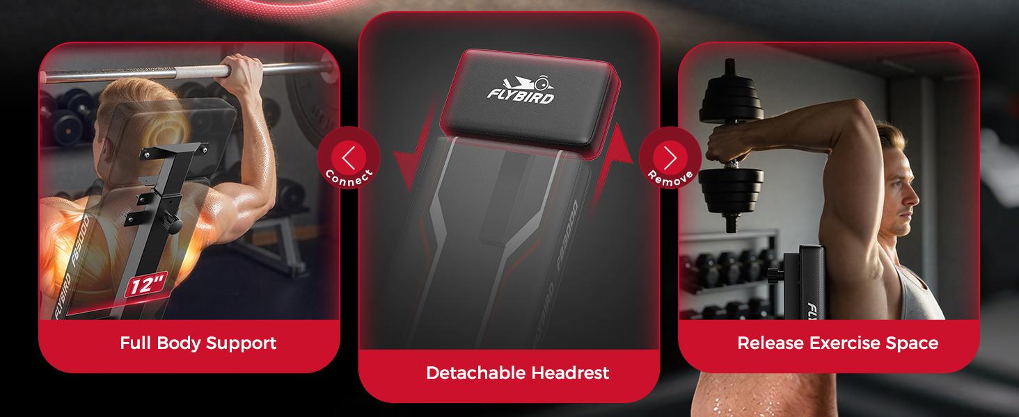 FLYBIRD Strength Training Bench for Home Gym, Adjustable Weight Bench can be Folded for Storage/Vertical Storage, Space-Saving Workout Bench