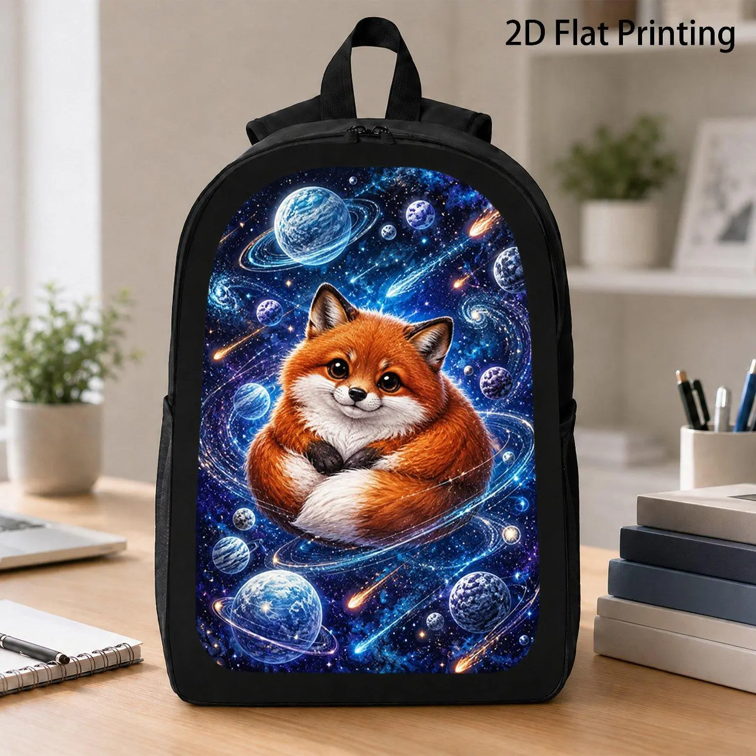 [17 Inch Backpack] 1pc Adorable Red Fox Galaxy Space Backpack Colorful Planets Meteor Star Nebula Universe Print Backpack Casual School Travel Backpack