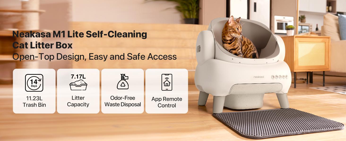 M1 Lite Open-Top Self Cleaning Cat Litter Box, Automatic Cat Litter Box with APP Control, Safety Protection, 1 Roll Waste Bag Litterbox Litterbox M1 Lite Open-Top Self Cleaning Cat Litter Box, Automatic Cat Litter Box with APP Control, Safety Protection, 1 Roll Waste Bag Litterbox Litterbox