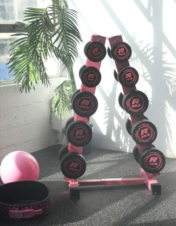 RITFIT A-Frame Dumbbell Storage Rack Stand 3/5/6 Pairs Pink/Black Home Gym Equipment Heavy-Duty Steel Construction ABS Plastic Anti-Slip Protection Glute Workout Equipment