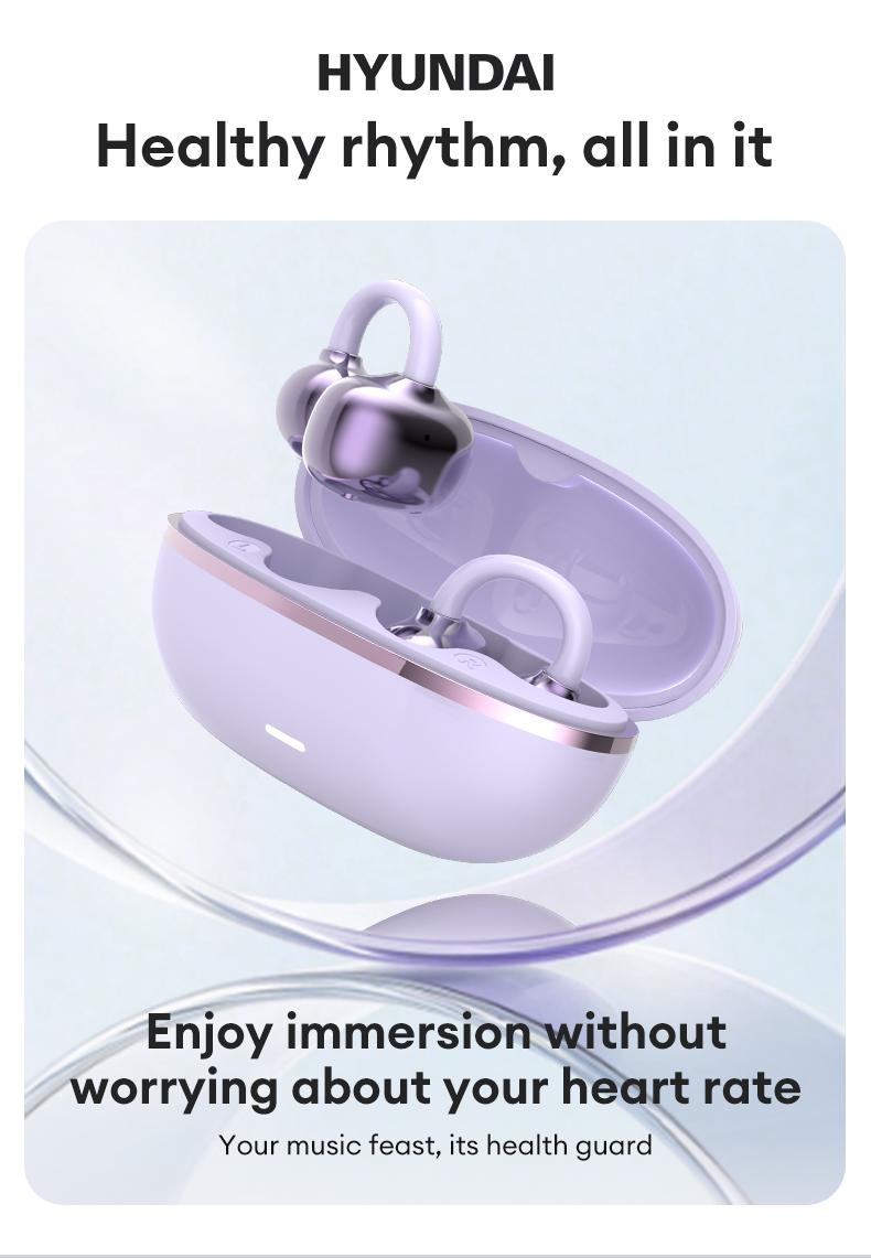 HYUNDAI Hbuds Bluetooth Heart Rate Earphones, supporting heart rate and blood oxygen detection, equipped with optical in ear detection, IPX5 waterproof and sweat proof, very suitable for outdoor sports
