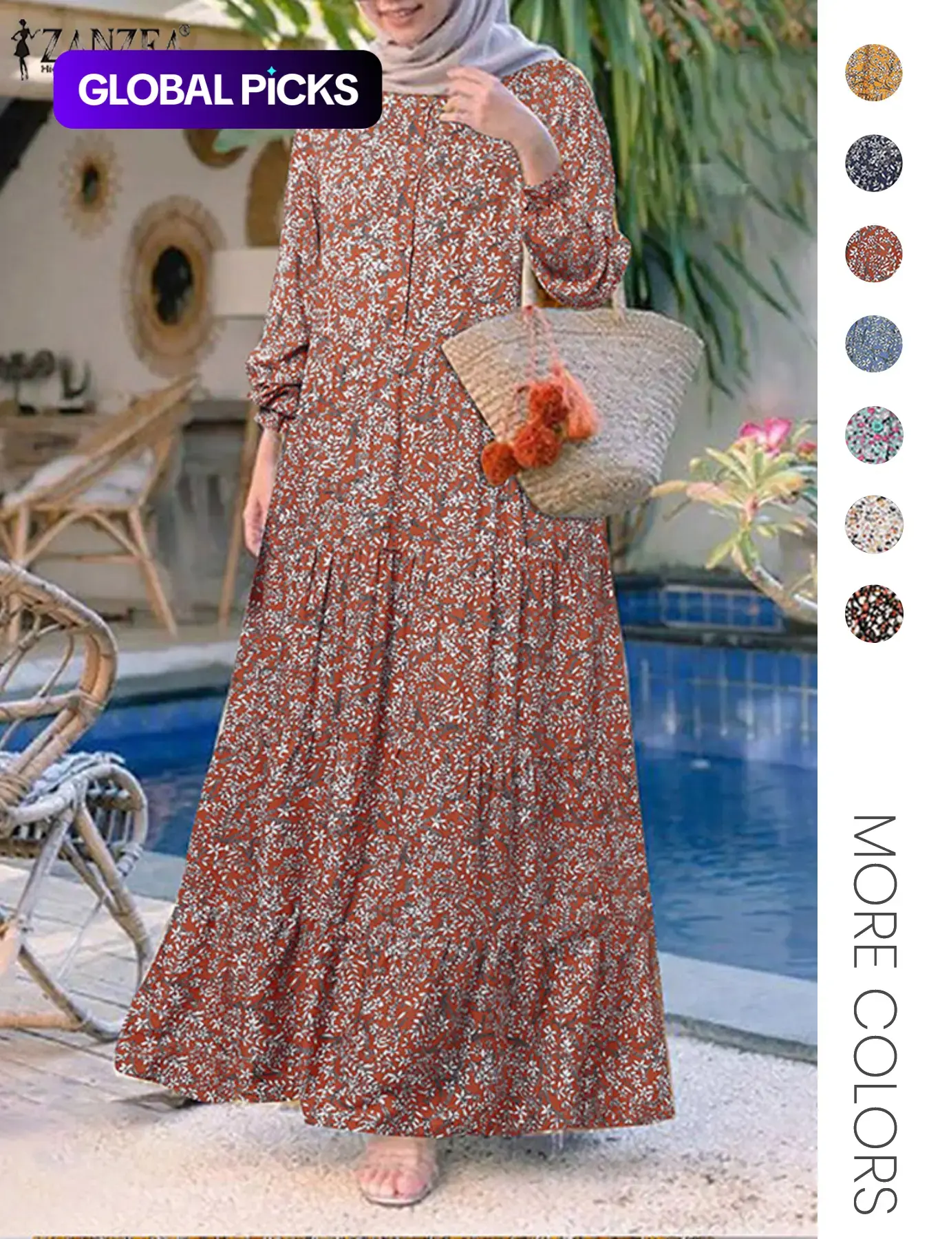 Women's Ditsy Floral Print Long Sleeve Tunic Modest Style Dress, Casual Round Neck Dress for Holiday Vacation Daily Wear, Ladies Clothes for All Seasons, Muslim Dress, Muslim Outfits, Modest Islamic Clothing, Islamic Modesty Clothes