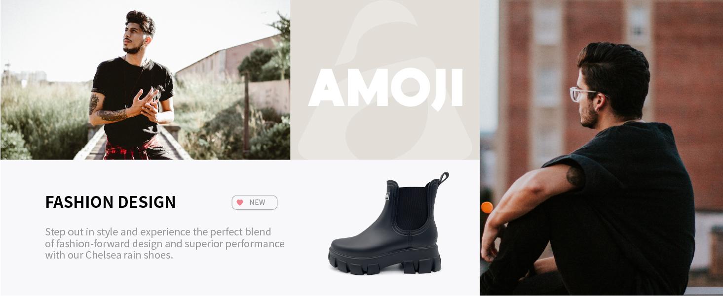 AMOJI Unisex Ankle Chelsea Rain Platform Boots 917 Waterproof Soft Shoe for Rainy Days Colorful Anti-Slip Grip Comfortable Fit