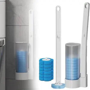 Wall-mounted Disposable Toilet Brush Cleaner with 24PCS Brush Head，Bathroom Long Handle Cleaning Brush Toilet Accessories， No-rinse Replaceable Toilet Brush Head