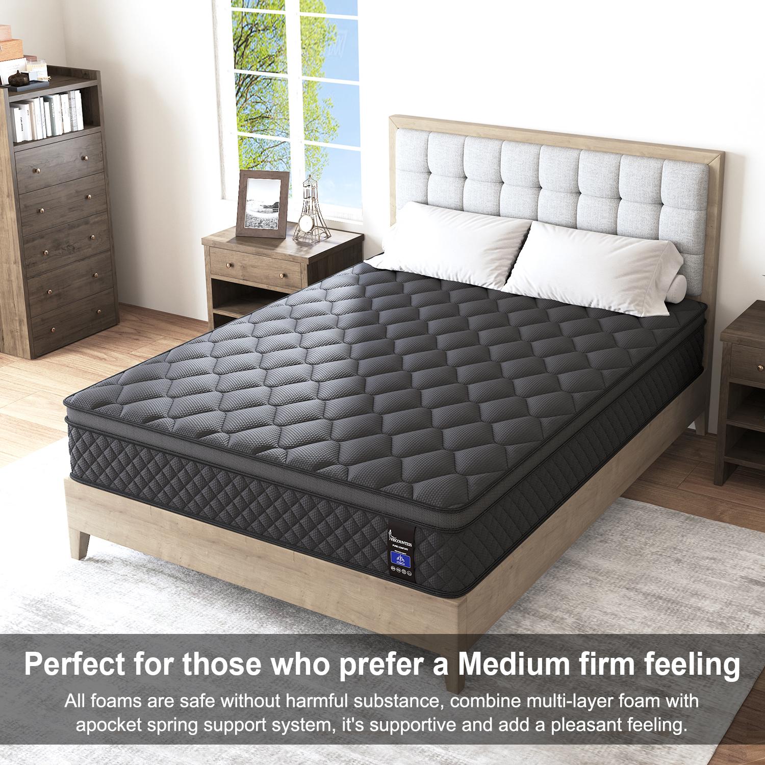 Luxury Gel Memory Foam Hybrid 5 Zone Pocket Spring Mattress In A Box Medium Firm Twin Full Queen King 10" 12" 14" For Motion Isolation Edge Support