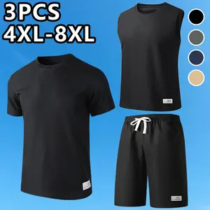 Summer upgraded men’s 3-piece set in wide plus sizes—new plaid fabric available in multiple colors. A summer essential for home and going out, featuring an oversized men’s vest, short-sleeve shirt, and shorts. Fashionable waffle-textured three-piece set s